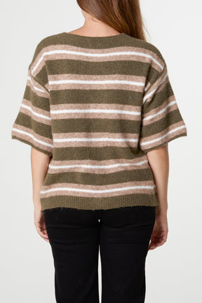 Multi Striped Alpaca Wool Blend Knit Cardigan
