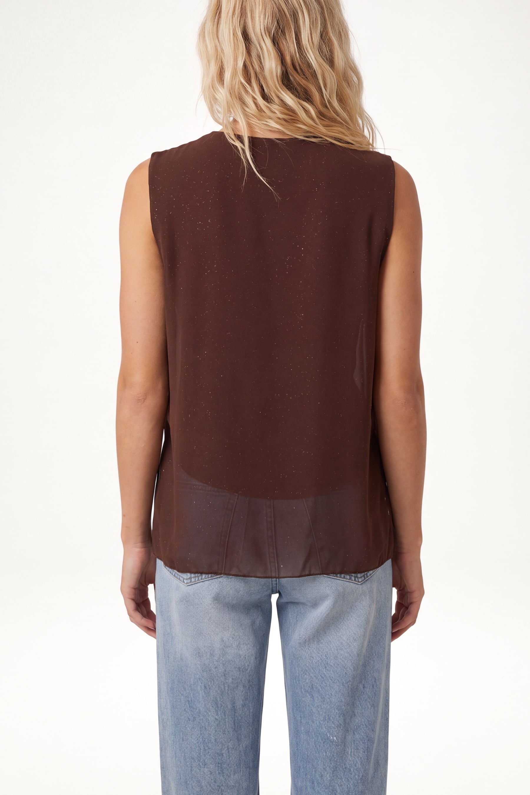 Metallic Glitter Pleated Sleeveless Top