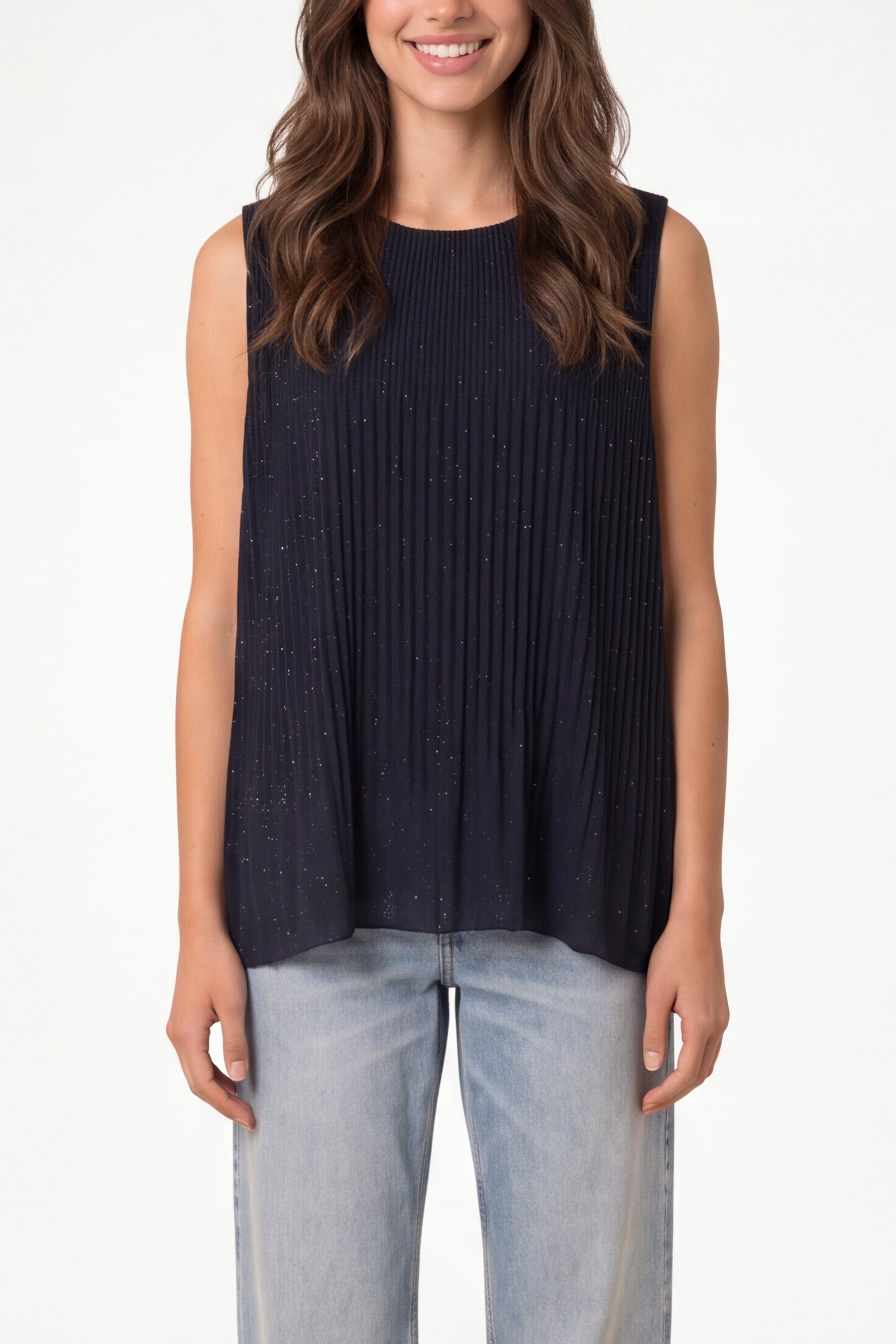 Metallic Glitter Pleated Sleeveless Top