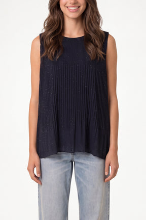 Metallic Glitter Pleated Sleeveless Top