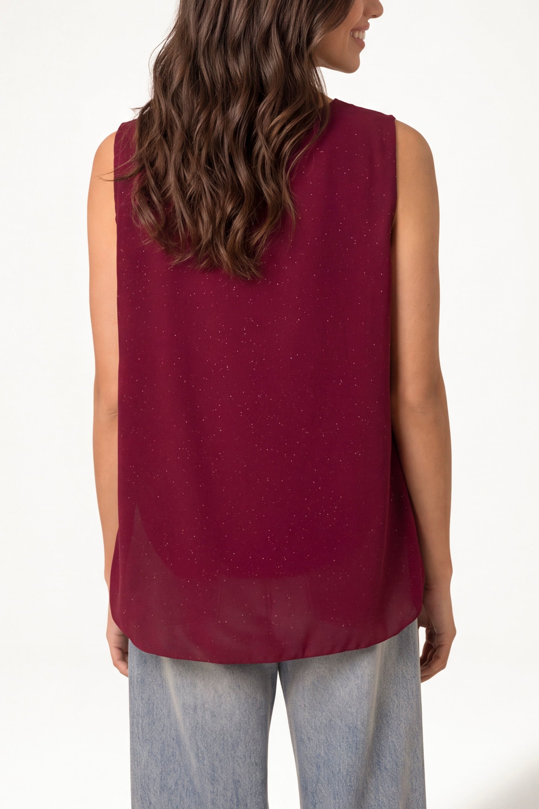 Metallic Glitter Pleated Sleeveless Top