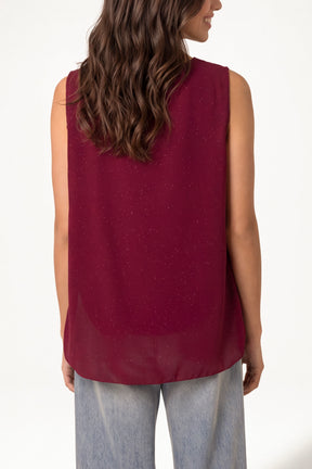 Metallic Glitter Pleated Sleeveless Top