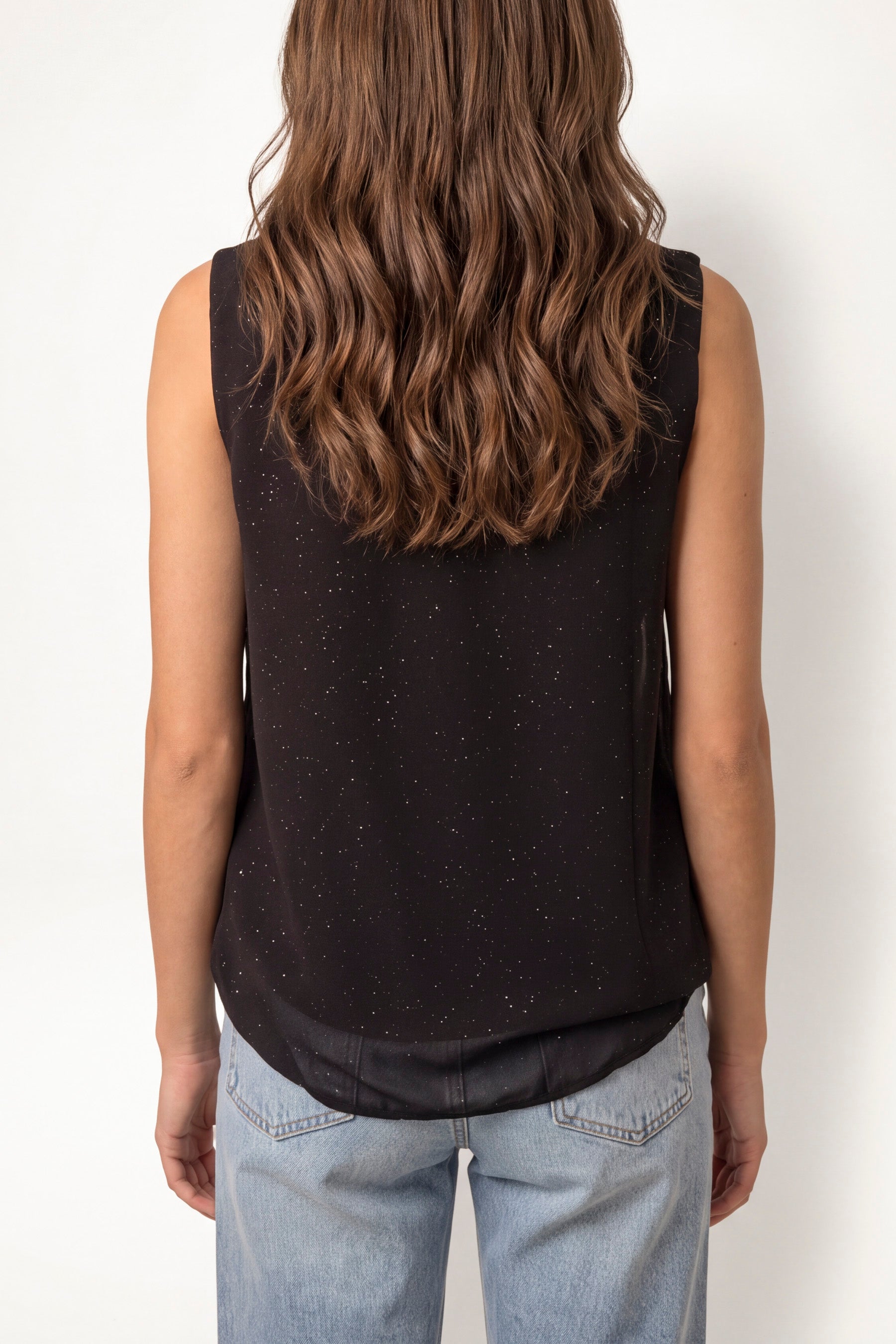 Metallic Glitter Pleated Sleeveless Top