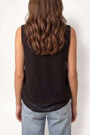 Metallic Glitter Pleated Sleeveless Top