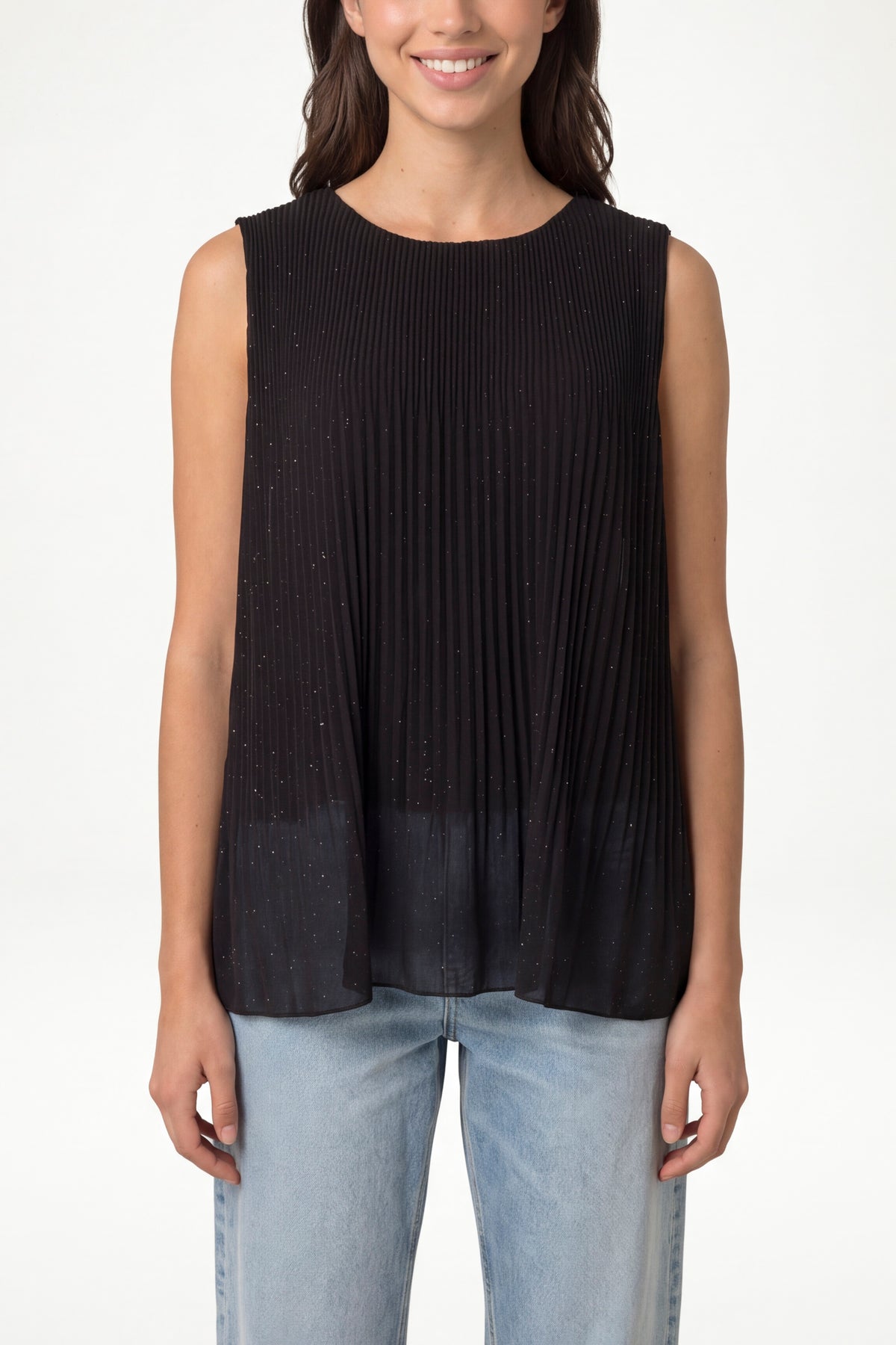 Metallic Glitter Pleated Sleeveless Top