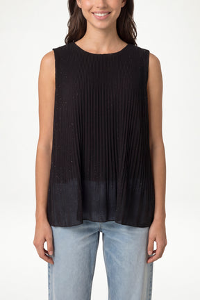 Metallic Glitter Pleated Sleeveless Top