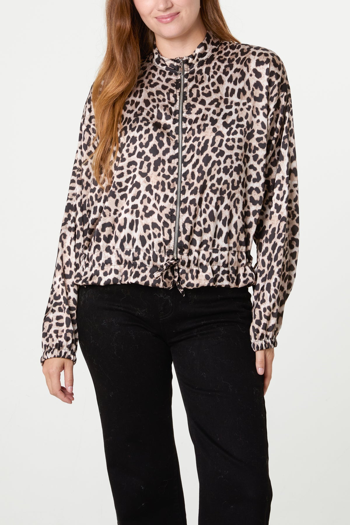 Satin Leopard Zip Through Jacket