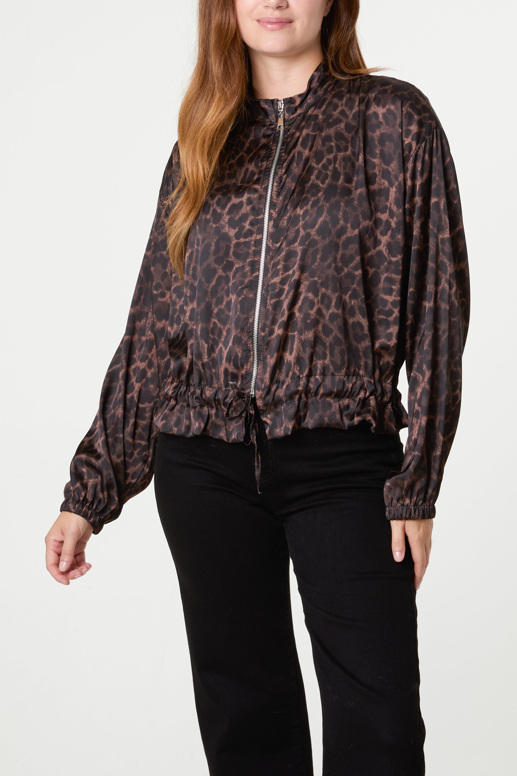 Satin Leopard Zip Through Jacket