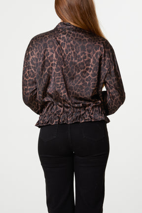 Satin Leopard Zip Through Jacket