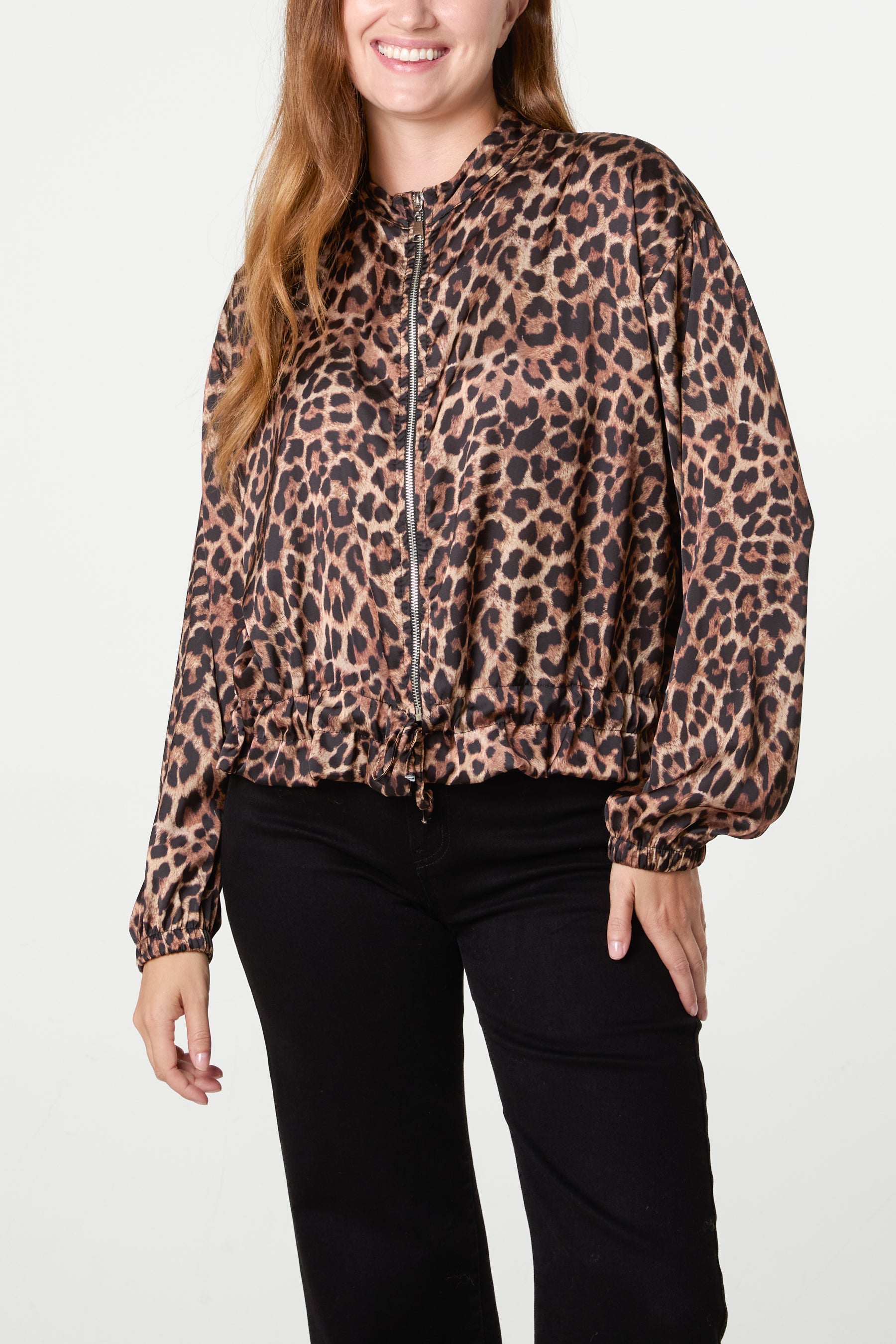 Satin Leopard Zip Through Jacket