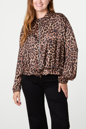 Satin Leopard Zip Through Jacket