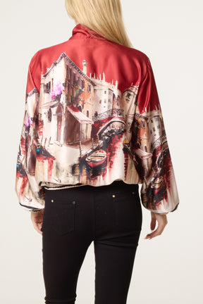 Abstract Satin Bomber Jacket