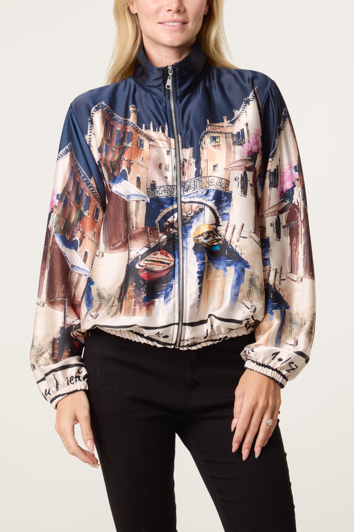 Abstract Satin Bomber Jacket