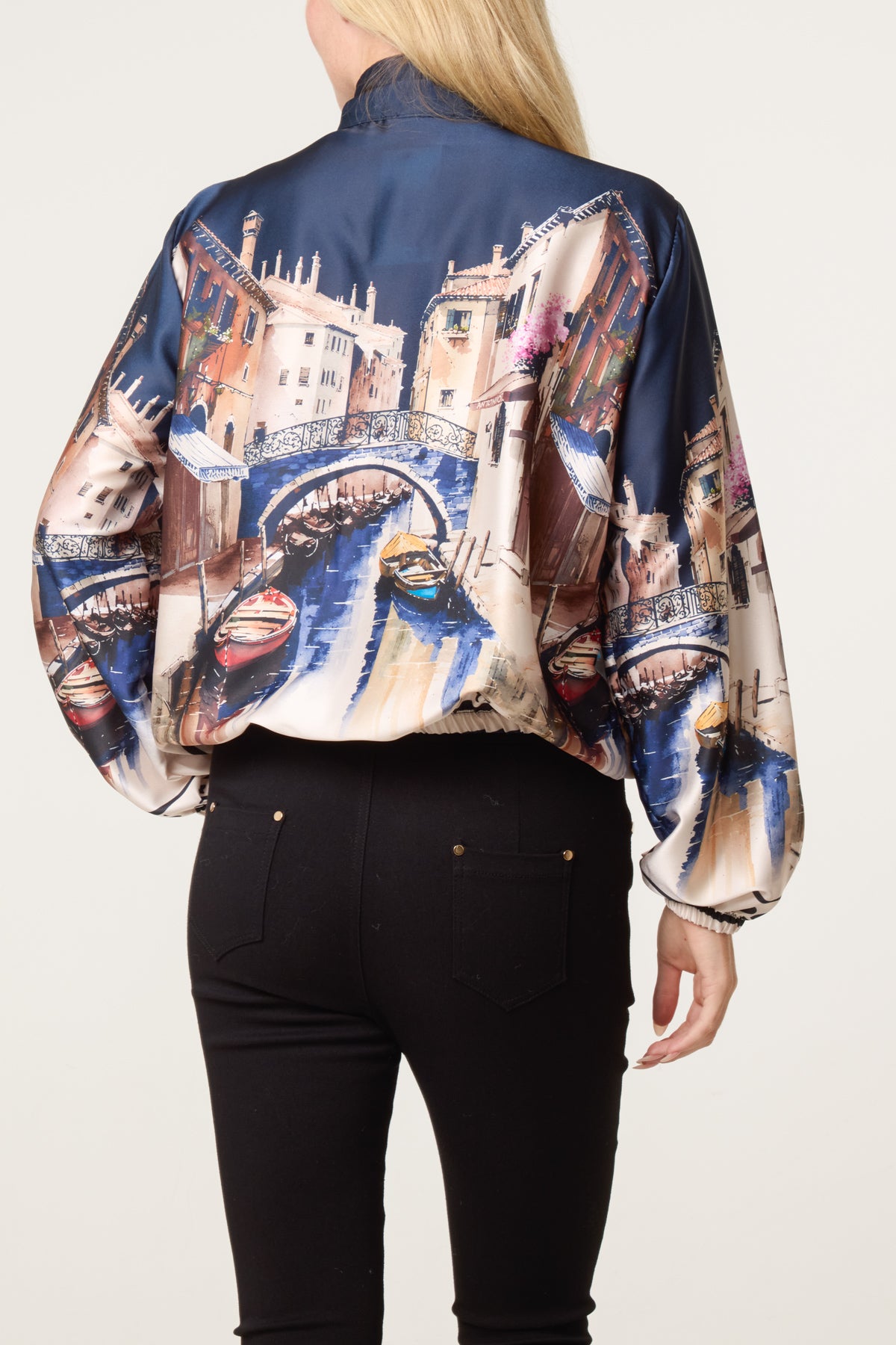 Abstract Satin Bomber Jacket
