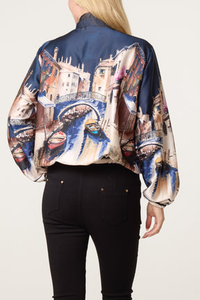 Abstract Satin Bomber Jacket