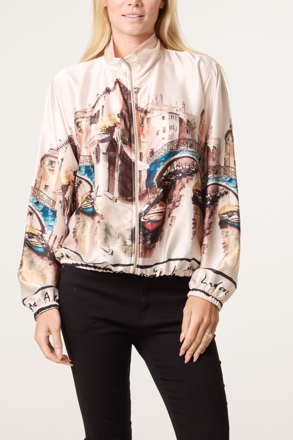 Abstract Satin Bomber Jacket