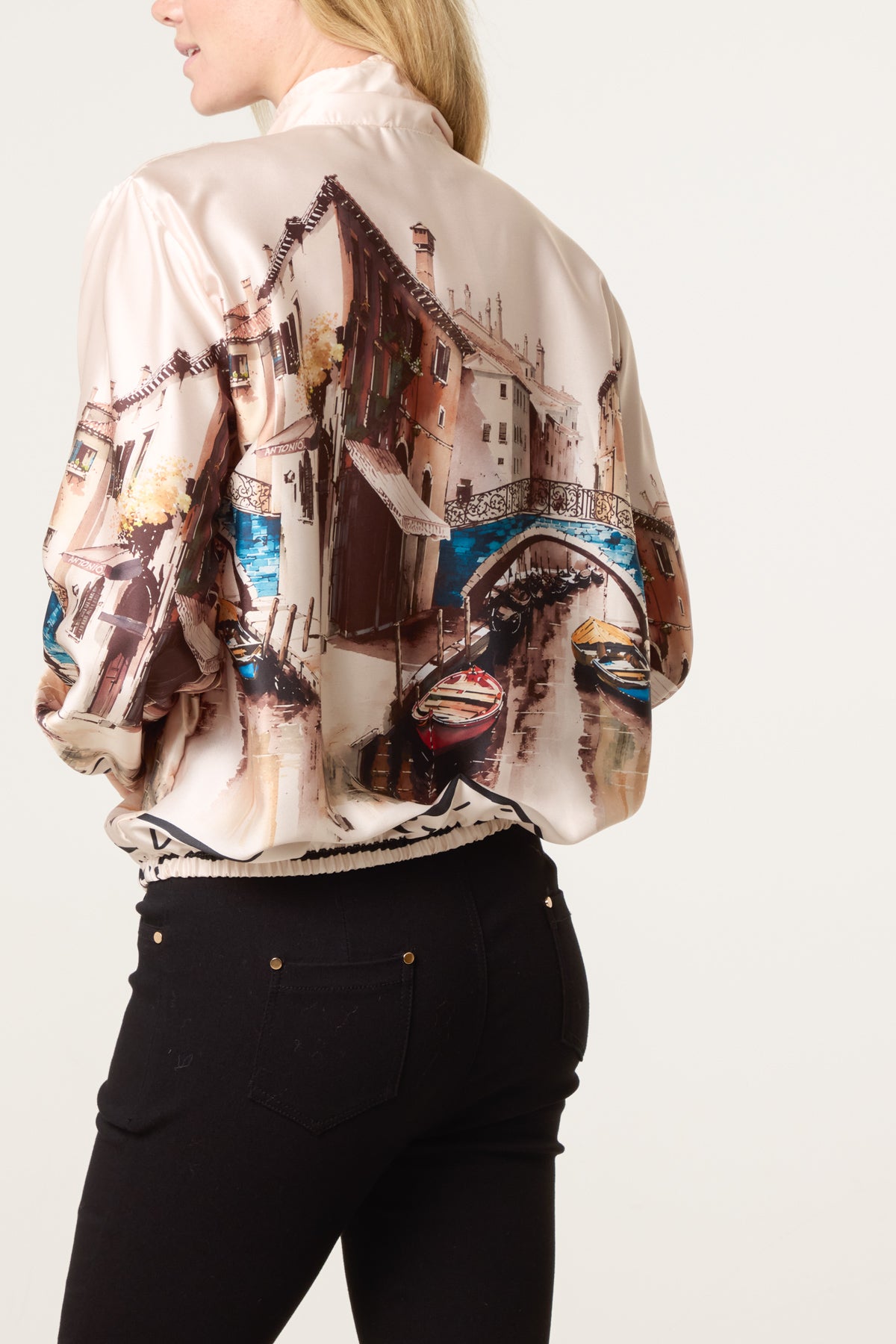 Abstract Satin Bomber Jacket