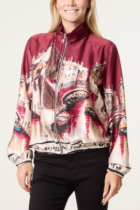 Abstract Satin Bomber Jacket