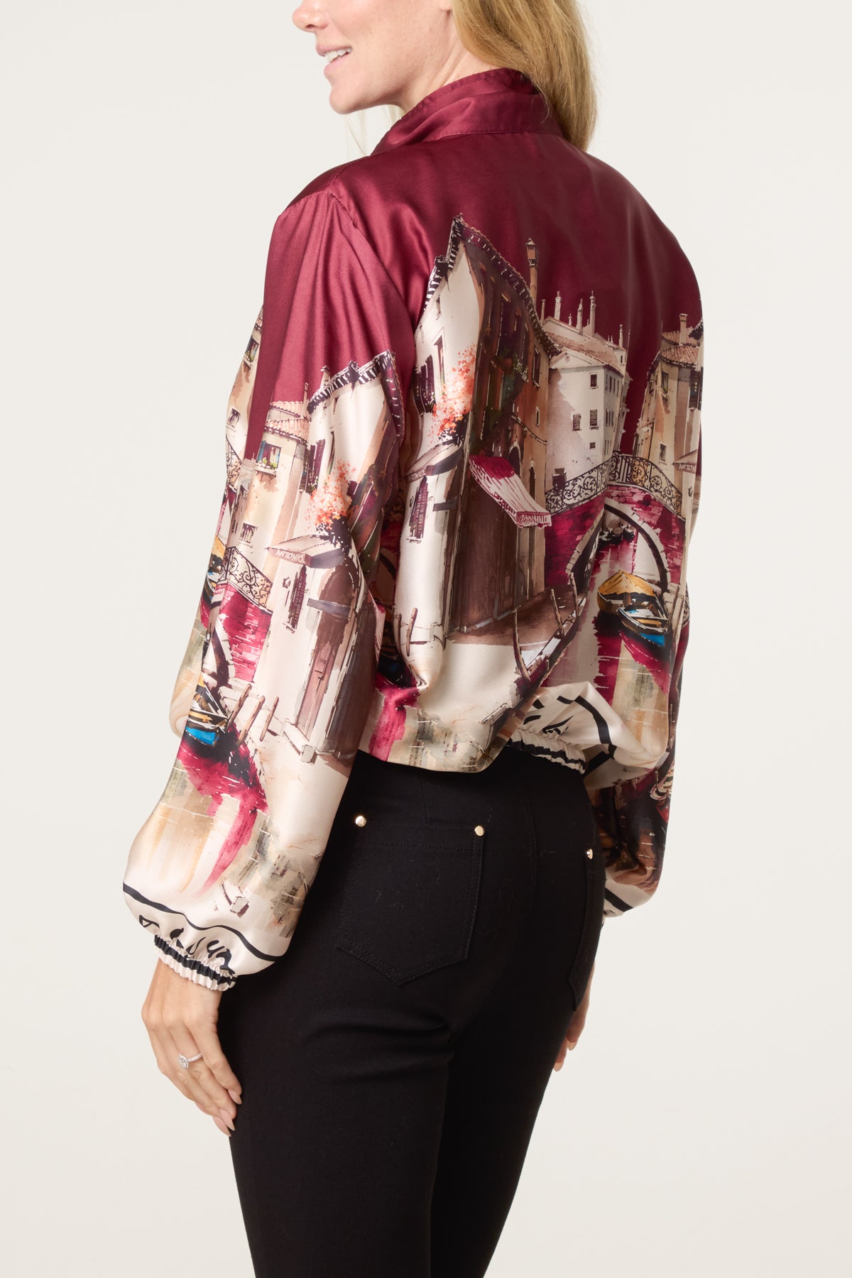 Abstract Satin Bomber Jacket