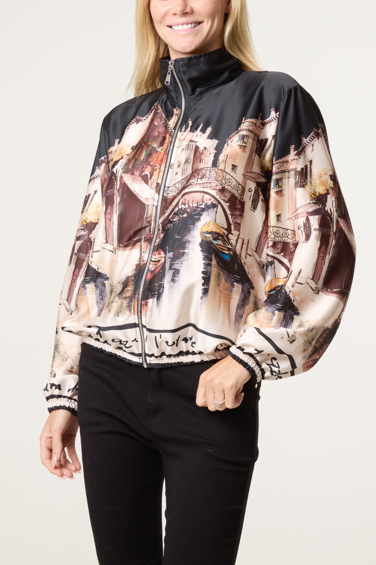 Abstract Satin Bomber Jacket