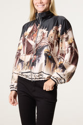 Abstract Satin Bomber Jacket