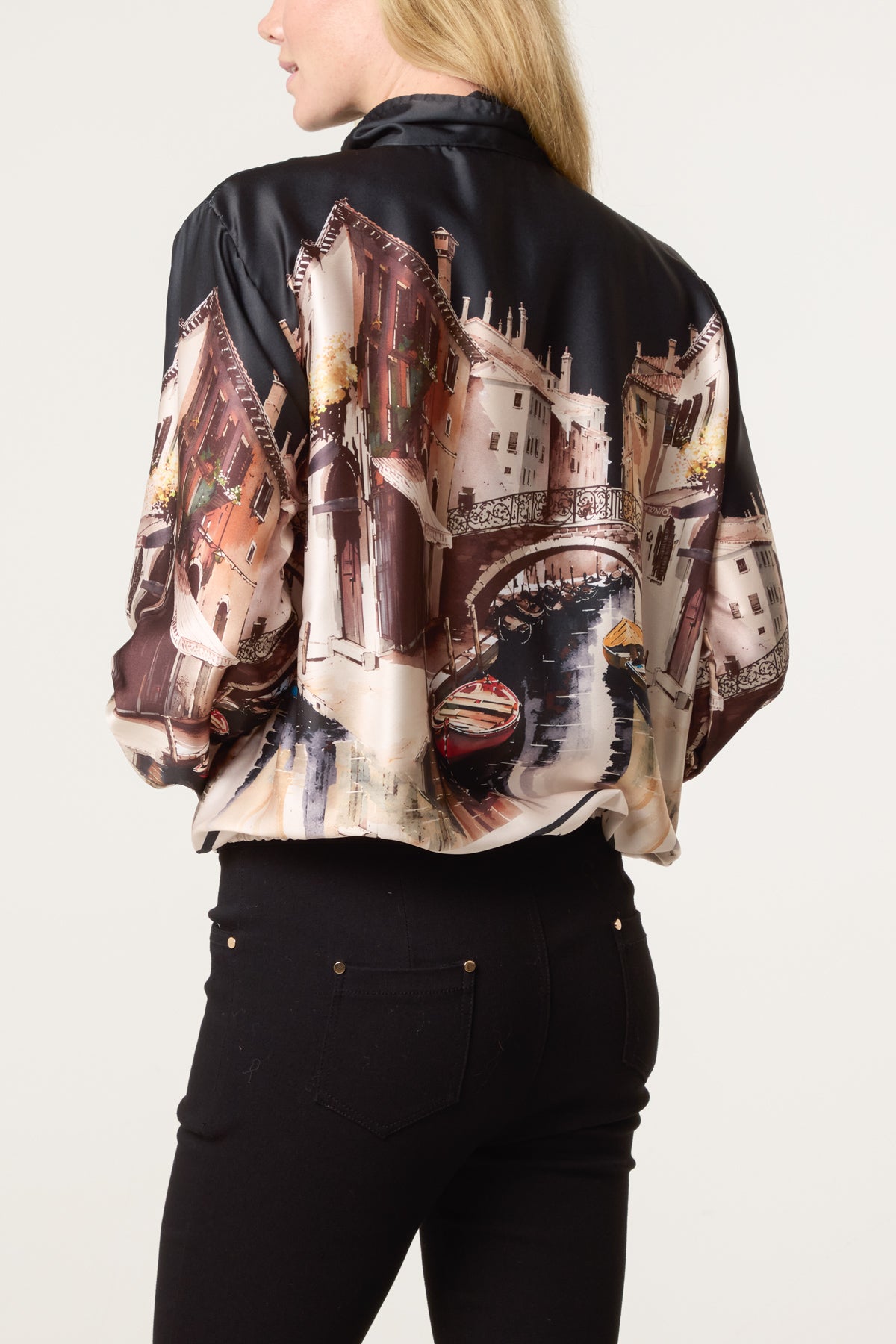 Abstract Satin Bomber Jacket