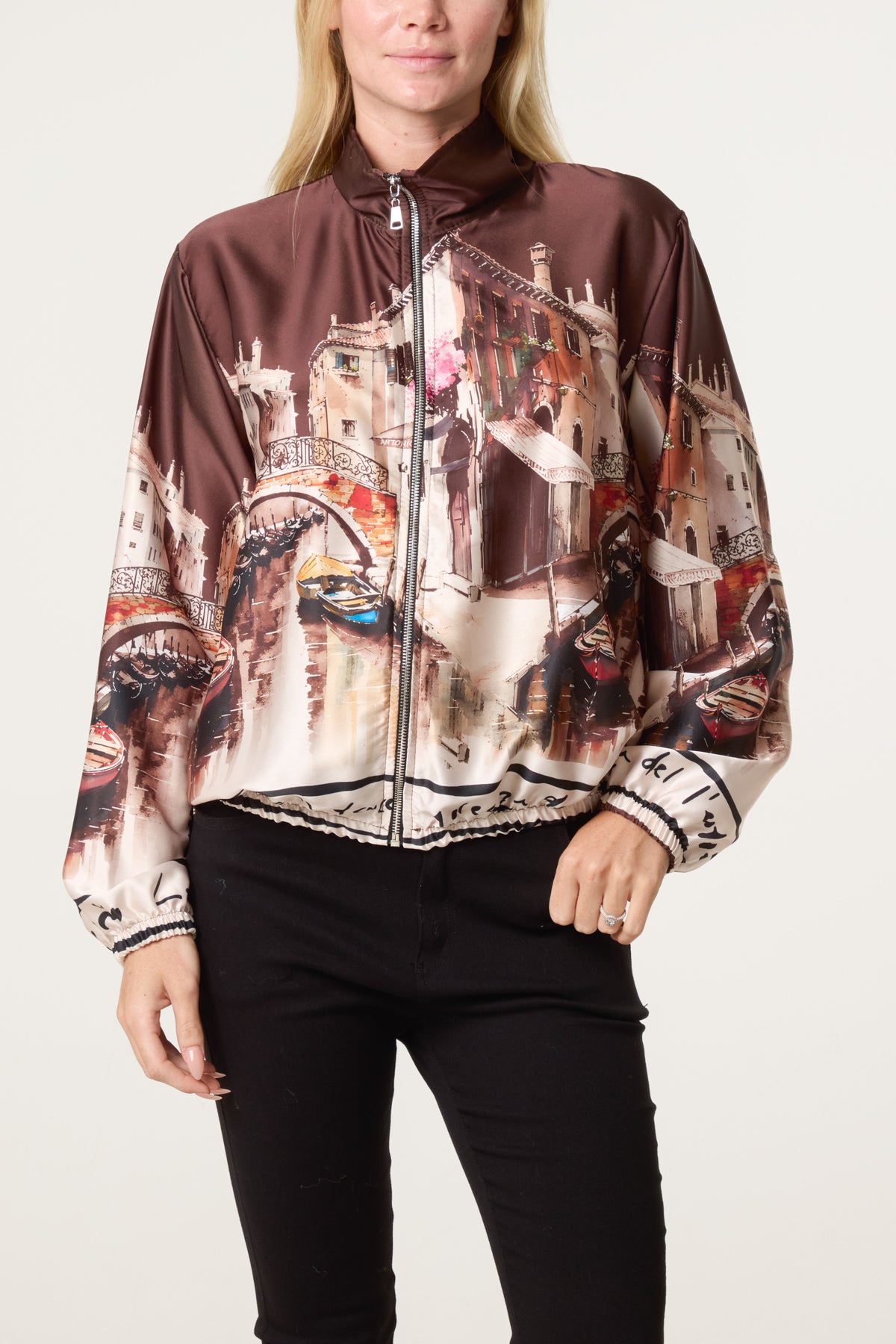 Abstract Satin Bomber Jacket