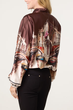 Abstract Satin Bomber Jacket