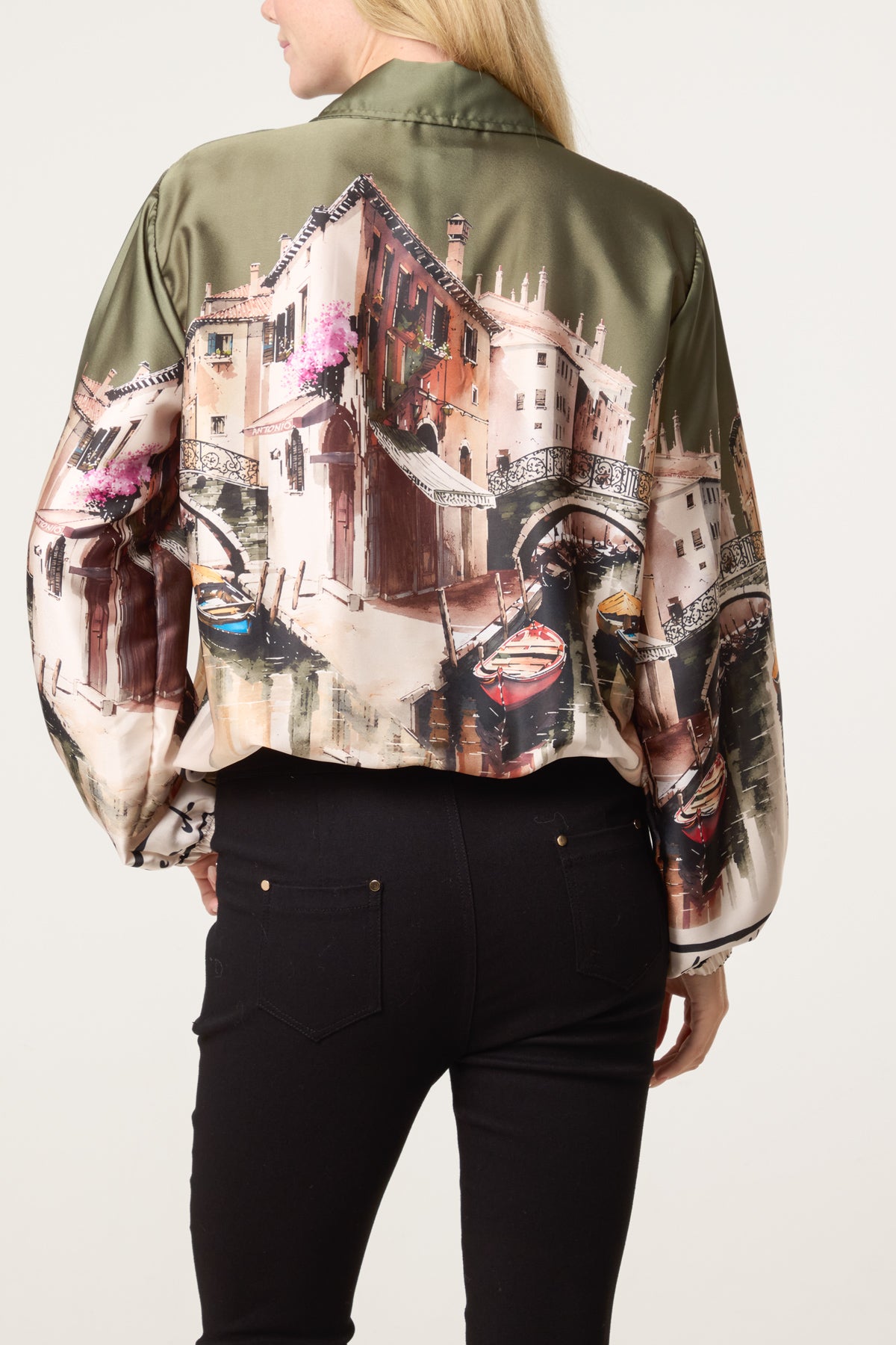 Abstract Satin Bomber Jacket