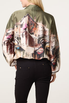 Abstract Satin Bomber Jacket