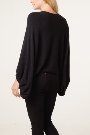 Batwing Knit Round Neck Jumper