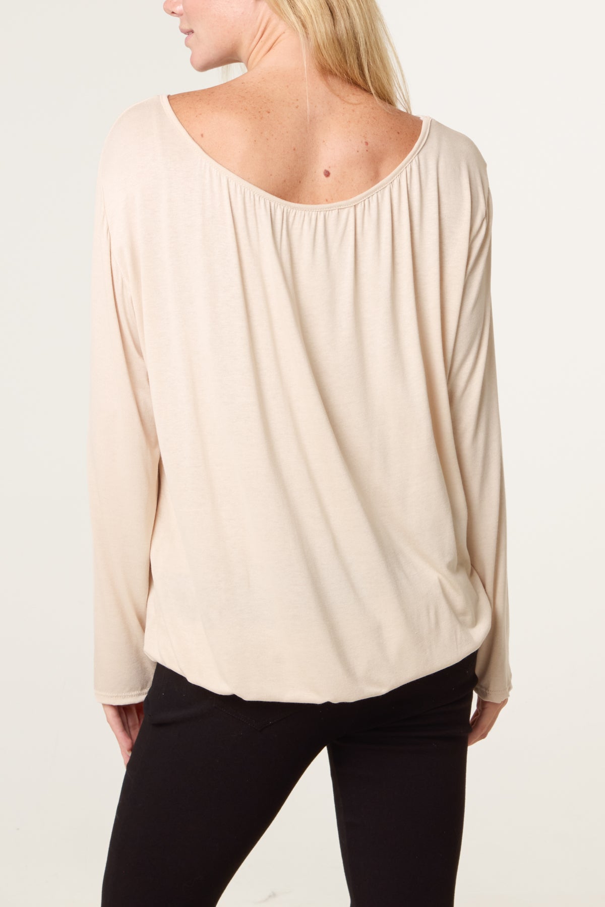 Scoop Neck Bubble Hem Top