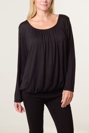 Scoop Neck Bubble Hem Top