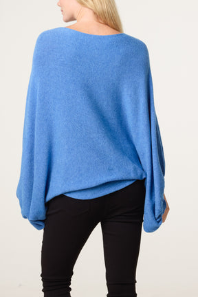 Batwing Knit Round Neck Jumper