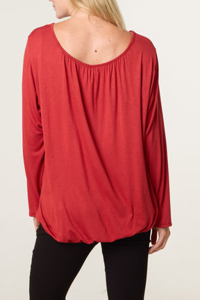 Scoop Neck Bubble Hem Top