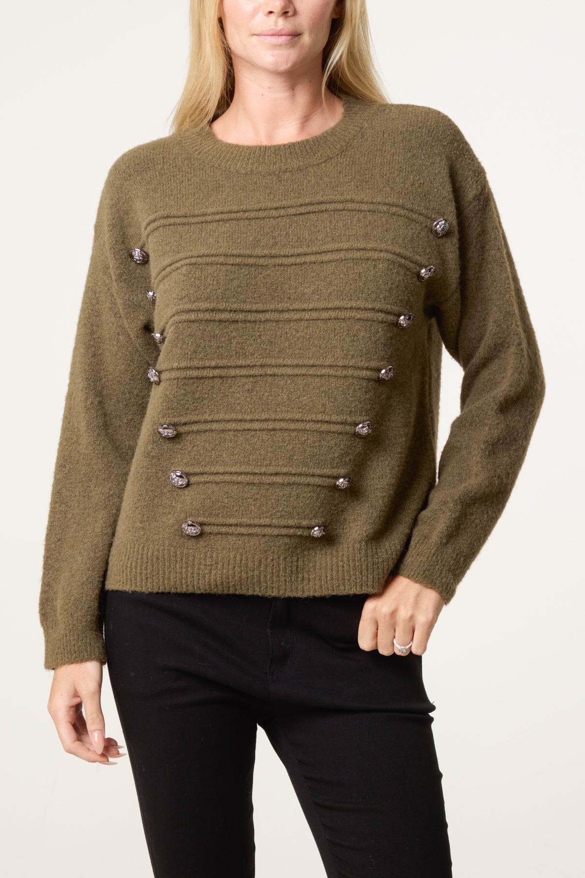 Military Band Fluffy Knit Jumper