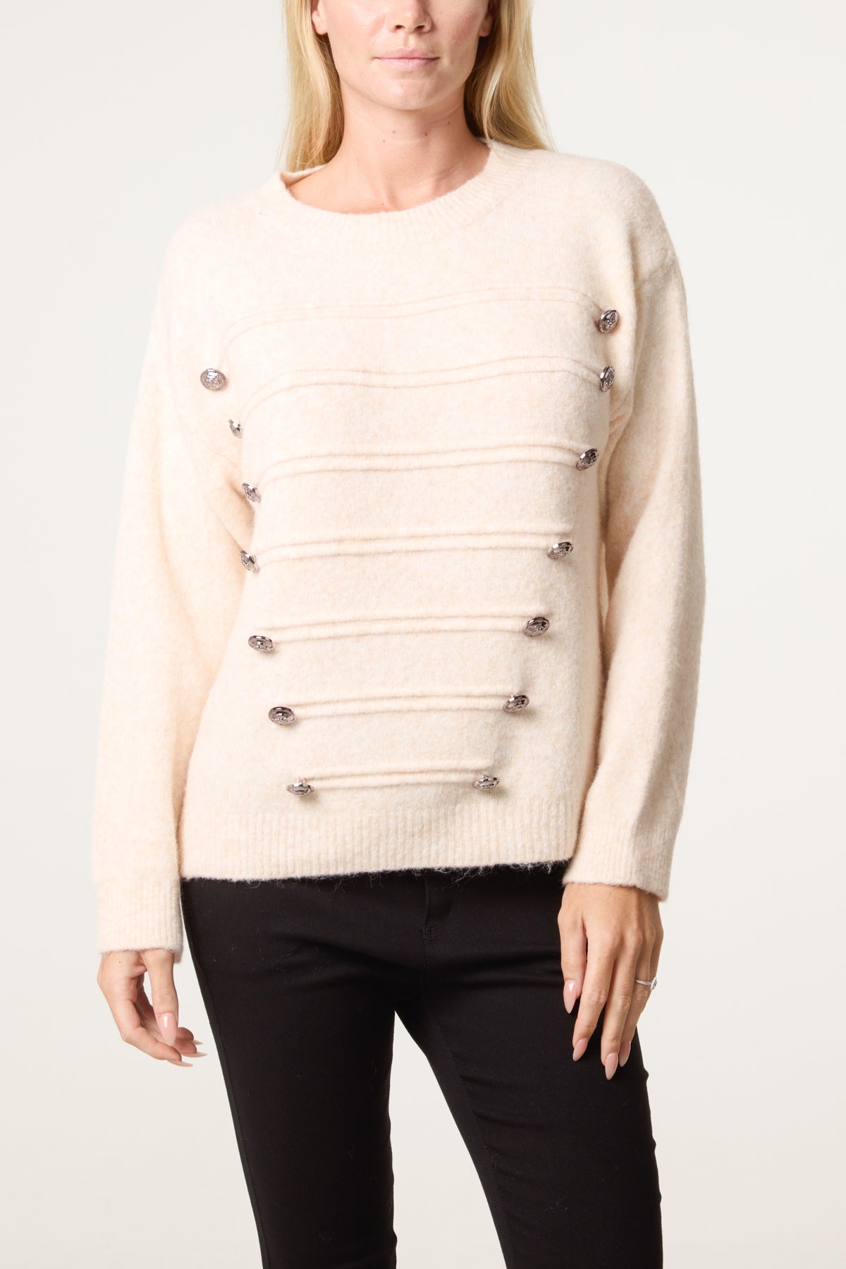 Military Band Fluffy Knit Jumper