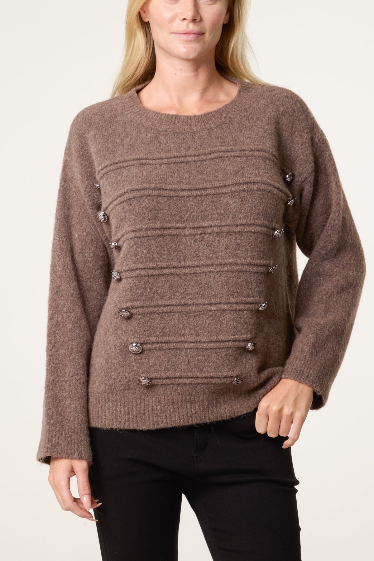 Military Band Fluffy Knit Jumper