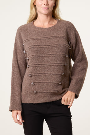 Military Band Fluffy Knit Jumper