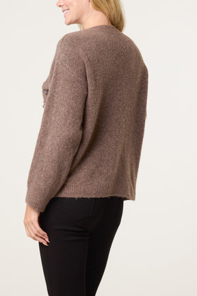 Military Band Fluffy Knit Jumper