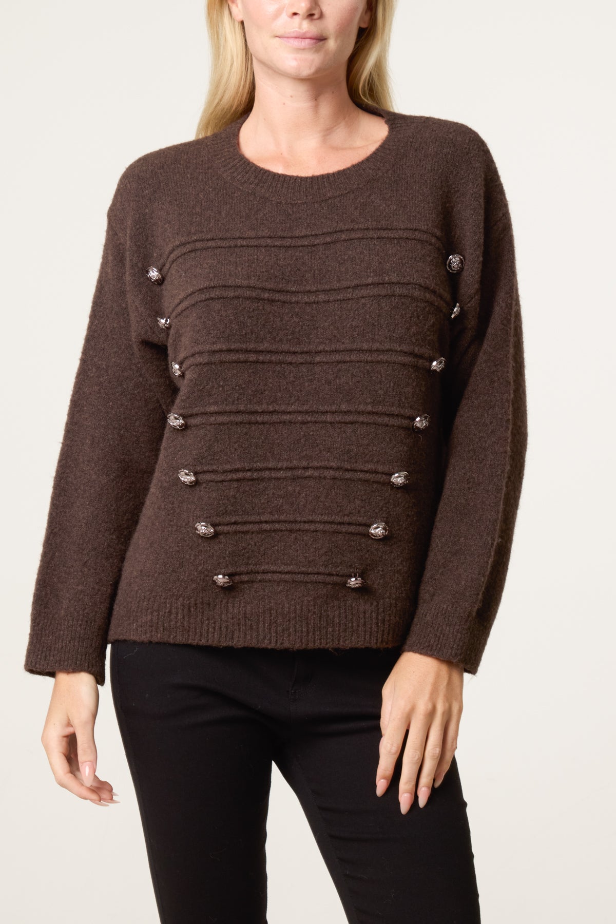 Military Band Fluffy Knit Jumper