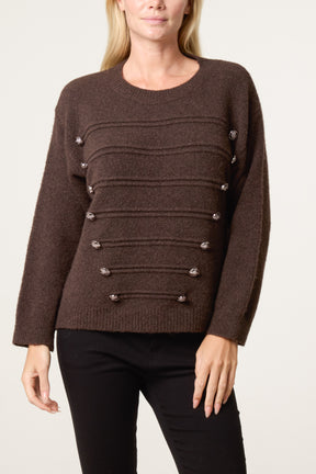Military Band Fluffy Knit Jumper