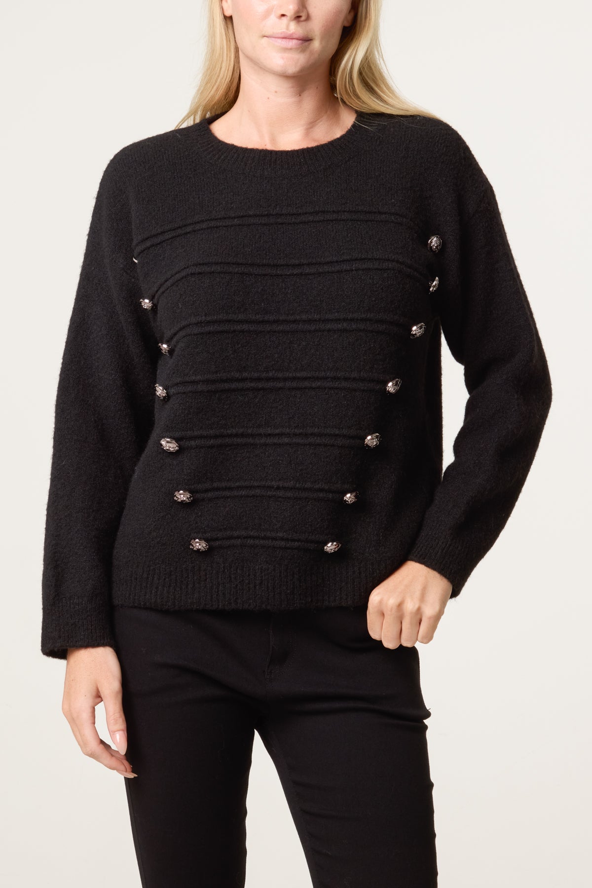 Military Band Fluffy Knit Jumper