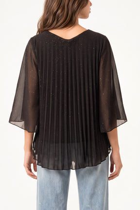Metallic Glitter Pleated Blouse