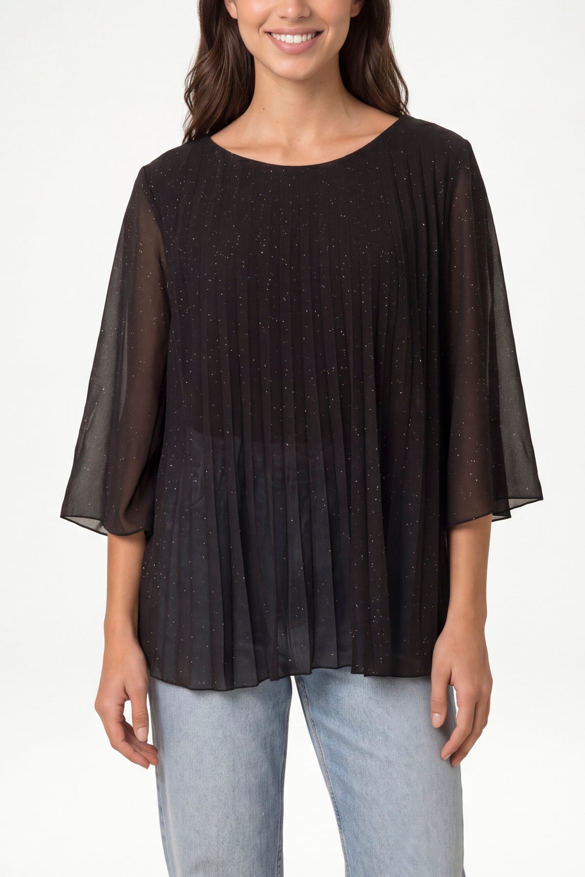 Metallic Glitter Pleated Blouse