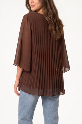 Metallic Glitter Pleated Blouse
