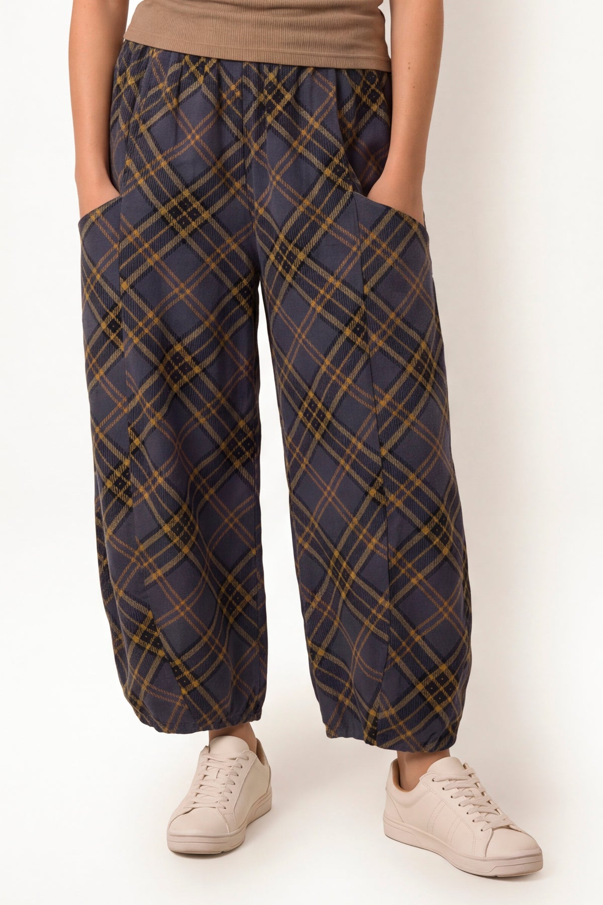 Pure Cotton Tartan Wide Leg Trousers