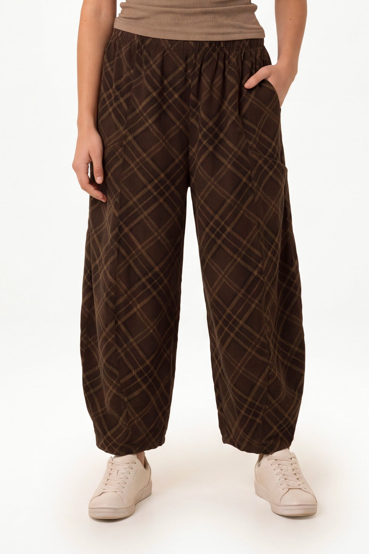 Pure Cotton Tartan Wide Leg Trousers