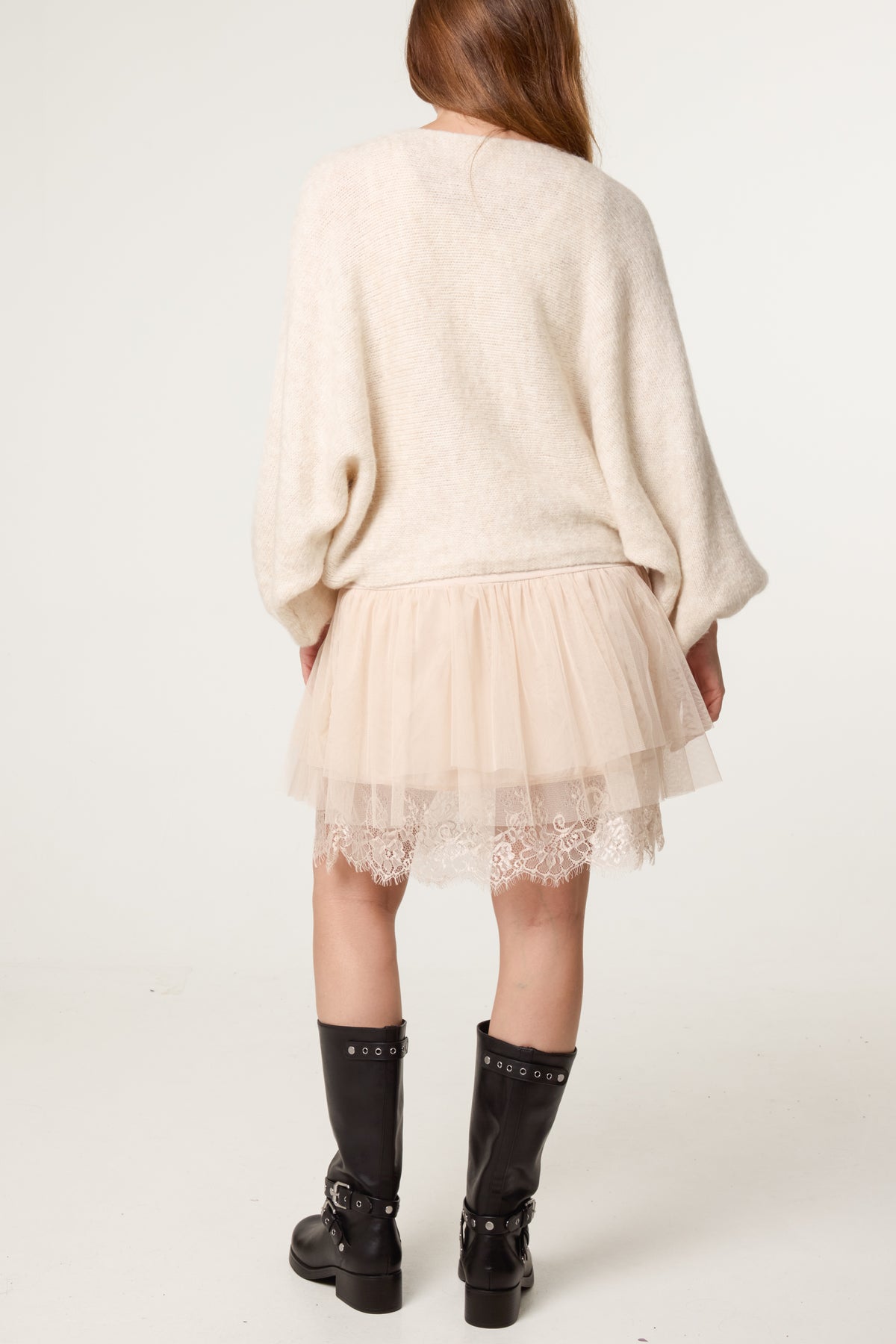 Layered Knit Jumper and Lace Mini Dress