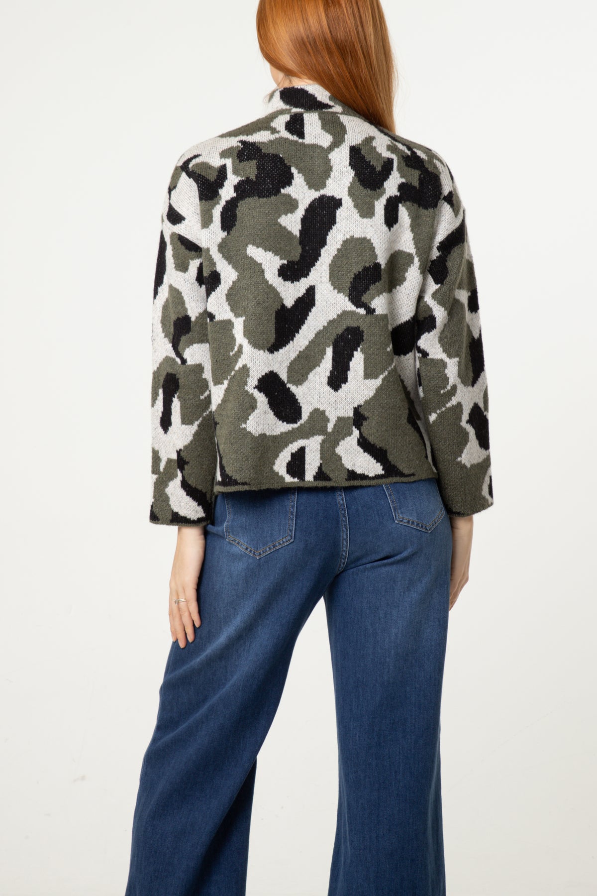 Camouflage Zip-Through Knit Cardigan